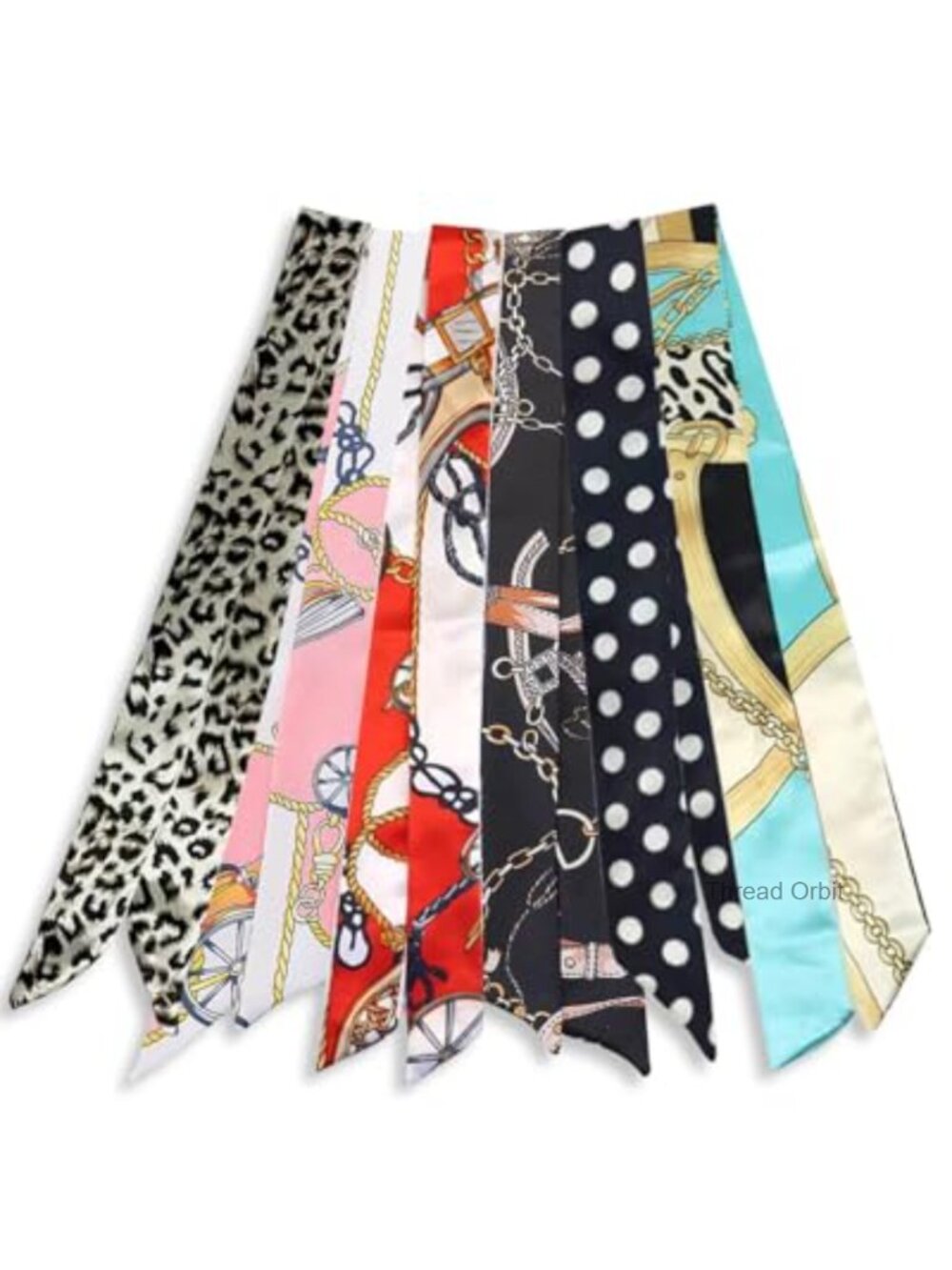 6 Pack Satin Purse Scarf Set Narrow Handbag Handle Wrap Ribbon Neckerchief Hair